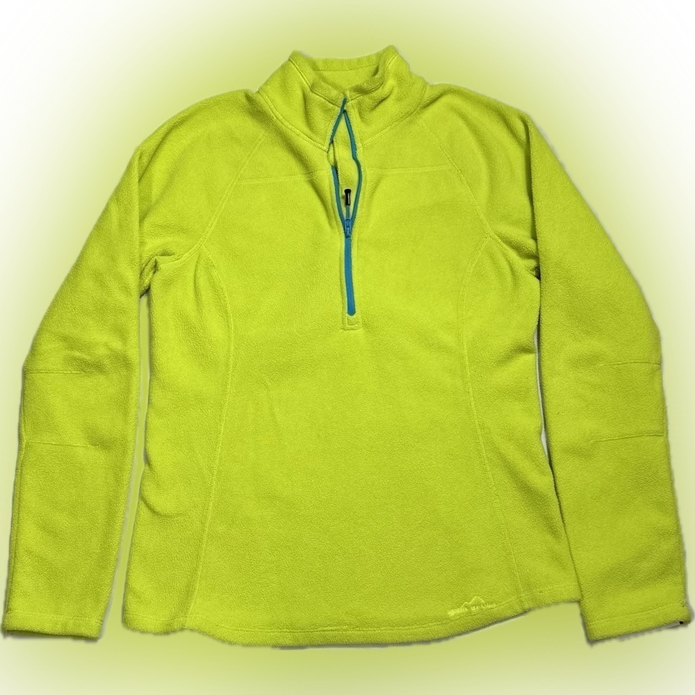 Eddie Bauer 1/4 Zip Pullover Fleece Lime Green Blue Women size Small - Picture 8 of 8